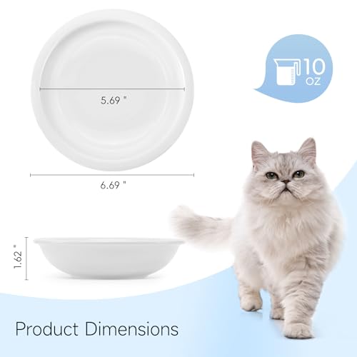 CEEFU Thicker Ceramic Cat Food and Water Bowls 3 PCS, Whisker Stress Free Cat Dishes, Relieves Fatigue, Shallow Pet Food Dish for Cats Puppy, White