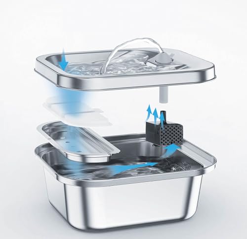 Geeni PetConnect Smart Pet Water Fountain Stainless Steel - 4L Automatic Filtered Water Bowl for Cats and Dogs, Wi-Fi Controlled, Alexa & Google Home Compatible, Clean and Fill Alerts