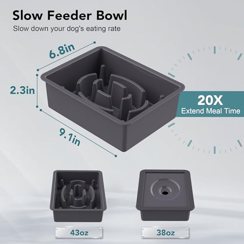 UPSKY 2-in-1 Elevated Dog Bowls Slow Feeder, 4 Height Adjustable Raised Dog Bowl Stand No Spill Dog Water Bowl Dispenser, Anti-Slip Dog Food and Water Bowl for Small Medium Dog