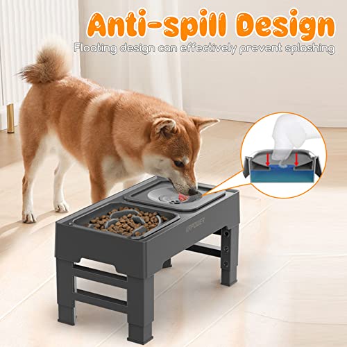 URPOWER 2-in-1 Elevated Slow Feeder Dog Bowls with No Spill Dog Water Bowl 4 Height Adjustable Raised Dog Bowl Non-Slip Dog Food and Water Bowls with Stand for Small Medium Large Dogs, Cats and Pets