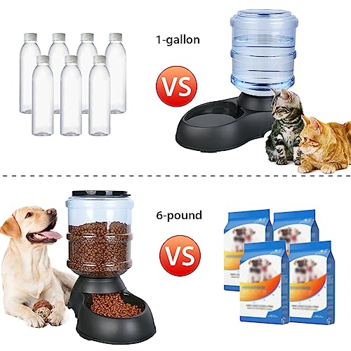 2 Pack Automatic Cat Feeder and Water Dispenser in Set Gravity Food Feeder and Waterer with Pet Food Mat for Small Medium Dog Pets Puppy Kitten Big Capacity 1 Gallon x 2 (2 Pack Jet Black)