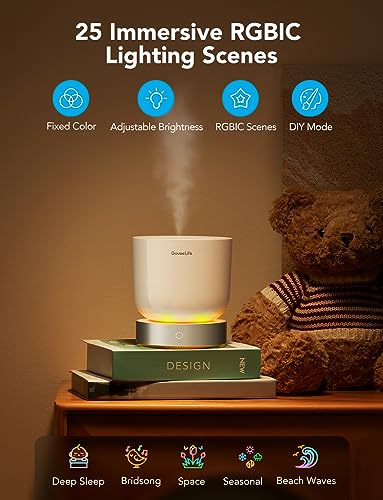 GoveeLife Smart Essential Oil Diffuser with Alexa Voice App Control for Home Office Bedroom, 300ml Quiet Cool Mist Aroma Diffuser with 2 Mist Modes, White Noise, Waterless Auto Off/Alarm