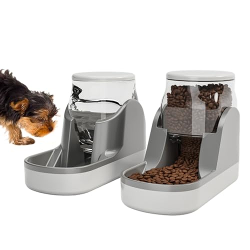 kathson Automatic Dog Feeders Gravity Cat Water and Food Dispenser Set Large Capacity Self Feeding Pet Feeder and Waterer for Puppy Kitten Rabbit Bunny Grey