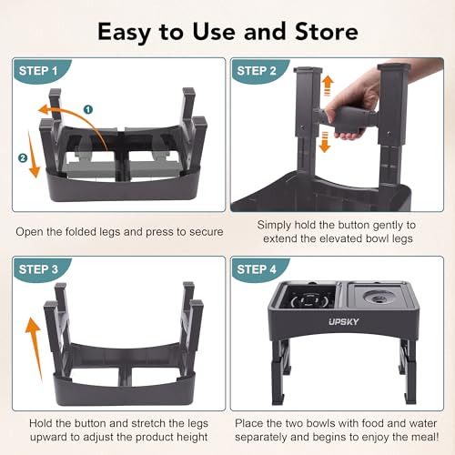 UPSKY 2-in-1 Elevated Dog Bowls Slow Feeder, 4 Height Adjustable Raised Dog Bowl Stand No Spill Dog Water Bowl Dispenser, Anti-Slip Dog Food and Water Bowl for Small Medium Dog
