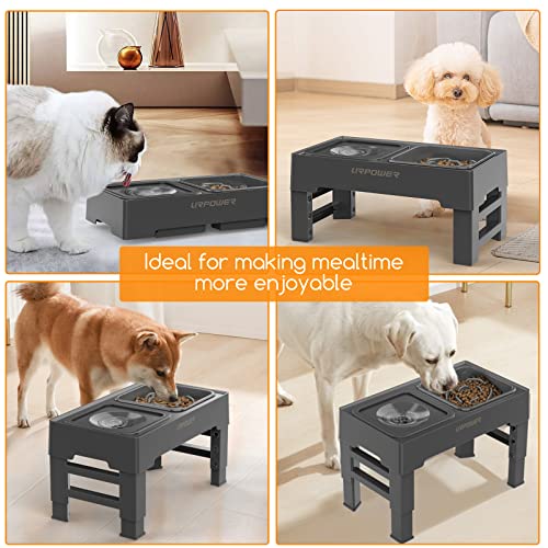 URPOWER 2-in-1 Elevated Slow Feeder Dog Bowls with No Spill Dog Water Bowl 4 Height Adjustable Raised Dog Bowl Non-Slip Dog Food and Water Bowls with Stand for Small Medium Large Dogs, Cats and Pets