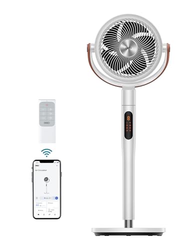 Dreo Pedestal Fan with Remote, PolyFan 513S, 43'' Quiet Standing Fan for Home Bedroom, 120°+105° Smart Oscillating Floor Fans with Wi-Fi/Voice Control, Compatible with Alexa/Google, 6 Modes, 8 Speeds