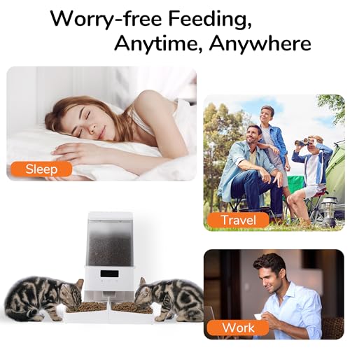 FUKUMARU Automatic Cat Feeder, WiFi Automatic Dog Feeder with Freshness Preservation, 5L Timed Cat Food Dispenser with Elevated Bowls, Up to 10 Meals Per Day, Granary Pet Feeder for Cats/Dogs