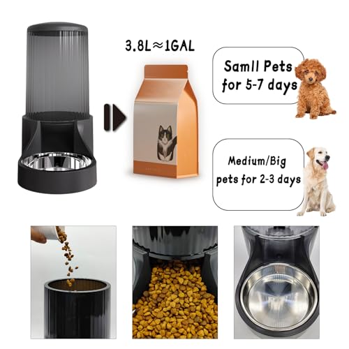 Hamiledyi Automatic Dogs Feeder and Water Dispenser Cats Gravity Food Feeder and Waterer Set with Food Bowl for Pets Puppy Kitten Rabbit(3.8L)