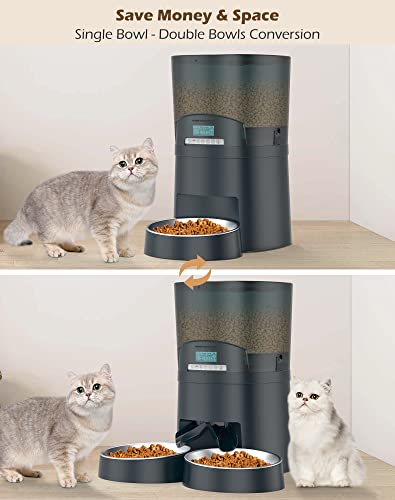 HoneyGuaridan Automatic Cat Feeders 2 Cats, 2.4G WiFi Smart Pet Feeder with APP Control for Cats and Dogs Dry Food Dispenser with 2 Stainless Steel Bowl, Desiccant Bag, 10s Voice Recorder (6.5L, Blue)