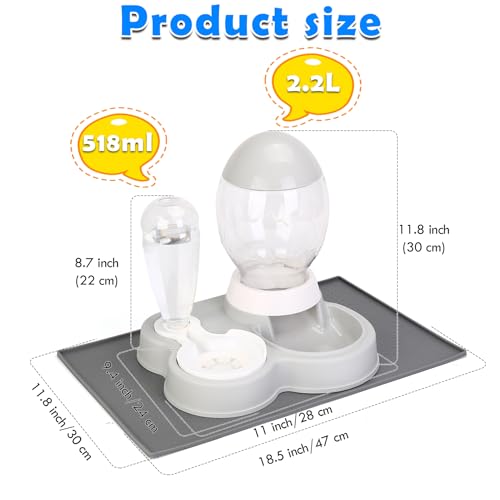 YECERCAN Gravity Feeder Cat Dry Food and Water Set, 2 in 1 Automatic Cat Feeder and Water Dispenser with Waterproof Mat,Pet Food/Water Bowls for Small to Medium Pups, Kittens,Rabbits...