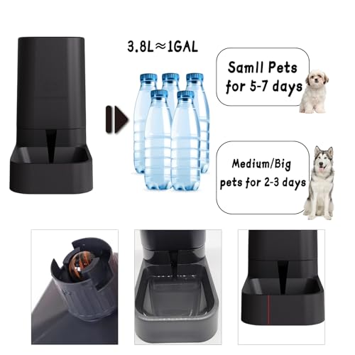 Hamiledyi Automatic Dogs Feeder and Water Dispenser Cats Gravity Food Feeder and Waterer Set with Food Bowl for Pets Puppy Kitten Rabbit(3.8L)