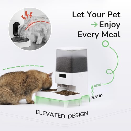 FUKUMARU Automatic Cat Feeder, WiFi Automatic Dog Feeder with Freshness Preservation, 5L Timed Cat Food Dispenser with Elevated Bowls, Up to 10 Meals Per Day, Granary Pet Feeder for Cats/Dogs