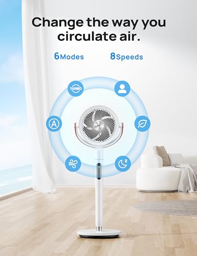 Dreo Pedestal Fan with Remote, PolyFan 513S, 43'' Quiet Standing Fan for Home Bedroom, 120°+105° Smart Oscillating Floor Fans with Wi-Fi/Voice Control, Compatible with Alexa/Google, 6 Modes, 8 Speeds