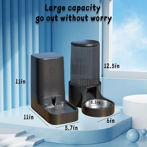 Hamiledyi Automatic Dogs Feeder and Water Dispenser Cats Gravity Food Feeder and Waterer Set with Food Bowl for Pets Puppy Kitten Rabbit(3.8L)