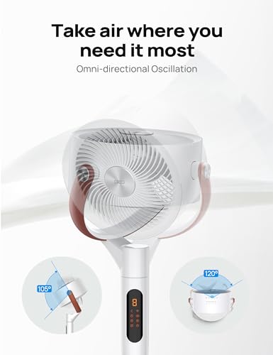 Dreo Pedestal Fan with Remote, PolyFan 513S, 43'' Quiet Standing Fan for Home Bedroom, 120°+105° Smart Oscillating Floor Fans with Wi-Fi/Voice Control, Compatible with Alexa/Google, 6 Modes, 8 Speeds