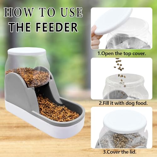 kathson Automatic Dog Feeders Gravity Cat Water and Food Dispenser Set Large Capacity Self Feeding Pet Feeder and Waterer for Puppy Kitten Rabbit Bunny Grey