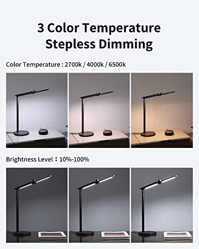 EZVALO Smart Desk Lamp with APP Control,Eye-Caring Auto-Dimming Led Desk Lamp,3 Color Temperature, Works with Alexa&Google Assistant, Study Lamp with Clock, Desk Lamps for Home Office Reading,Studying