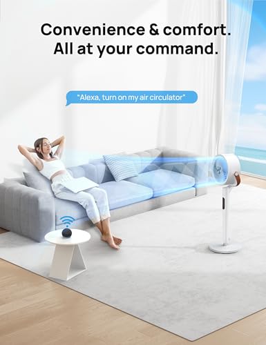 Dreo Pedestal Fan with Remote, PolyFan 513S, 43'' Quiet Standing Fan for Home Bedroom, 120°+105° Smart Oscillating Floor Fans with Wi-Fi/Voice Control, Compatible with Alexa/Google, 6 Modes, 8 Speeds