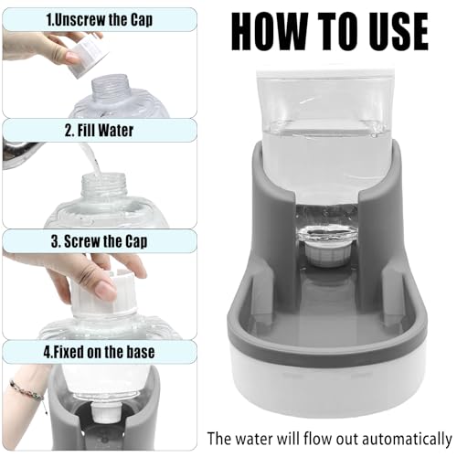 kathson Automatic Dog Feeders Gravity Cat Water and Food Dispenser Set Large Capacity Self Feeding Pet Feeder and Waterer for Puppy Kitten Rabbit Bunny Grey