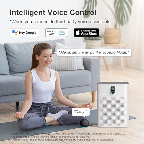 MORENTO Smart Air Purifier for home Large Rooms up to 1076 ft², Wi-Fi and Alexa compatible, PM2.5 Air Quality Display, Auto Mode, Quiet Mode 24dB, HEPA Filter Removes Dust, Pollen, Smoke (White)
