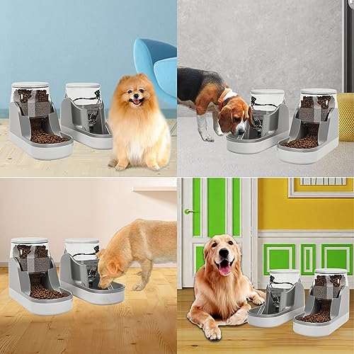 kathson Automatic Dog Feeders Gravity Cat Water and Food Dispenser Set Large Capacity Self Feeding Pet Feeder and Waterer for Puppy Kitten Rabbit Bunny Grey
