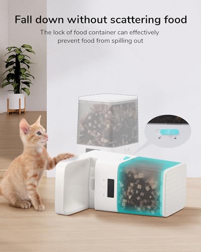FUKUMARU Automatic Cat Feeder, WiFi Automatic Dog Feeder with Freshness Preservation, 5L Timed Cat Food Dispenser with Elevated Bowls, Up to 10 Meals Per Day, Granary Pet Feeder for Cats/Dogs