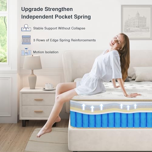 King Size Mattress - Upgrade Strengthen - Firm 14 Inch Hybrid King Mattress in A Box, Mattress King With High Density Memory Foam and Independent Pocket Springs, Strong Edge Support, Pressure Relief