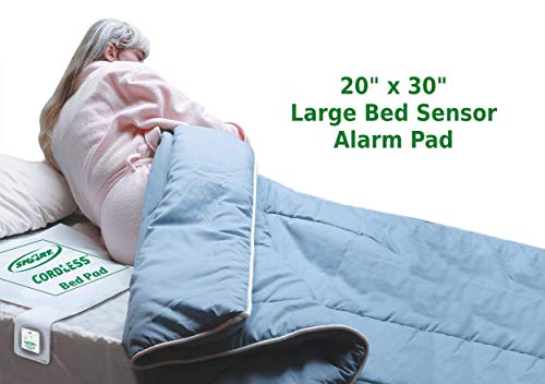 Smart Caregiver Wireless Bed Alarm System - Large Cordless Weight Sensing Bed Alarm Pad (20” x 30”) with Remote Alert Monitor, Free Individual Cleaning Wipes and Liberty 7 Day Pill Box