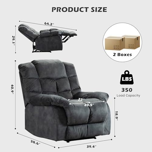 ANJHOME Single Recliner Chairs for Living Room Overstuffed Breathable Fabric Reclining Chair Manual Sofas (Gray)