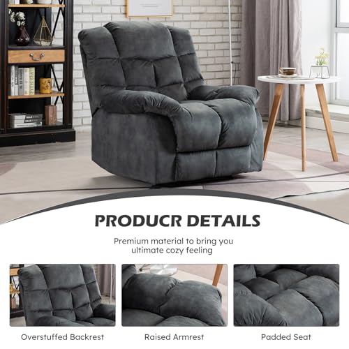 ANJHOME Single Recliner Chairs for Living Room Overstuffed Breathable Fabric Reclining Chair Manual Sofas (Gray)
