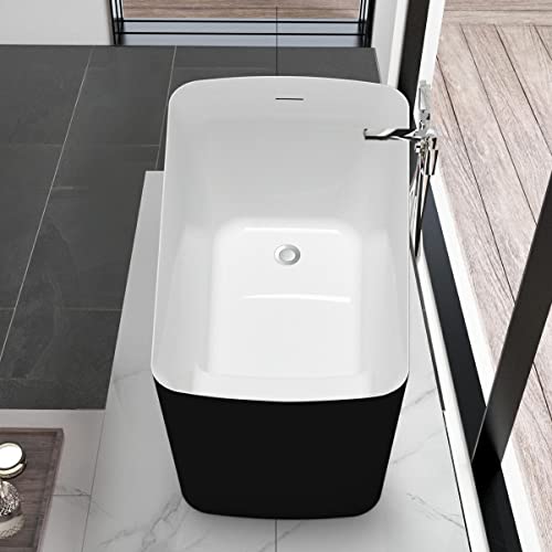 Mokleba 47" Lucite Acrylic Freestanding Bathtub，Square Shape Janpanese Soaking Tub with Seat Desgin,Toe-tap Chrome Right Drain, Slotted Overflow, cUPC Certified,Matte Black