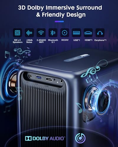 Projector with WiFi and Bluetooth 4K, 【Netflix Official/YouTube/Prime Video】, EXTRAVIS 800ANSI Home Theater Native 1080P, Auto Focus & Keystone, Dolby Audio, Portable Smart Movie Outdoor Projector