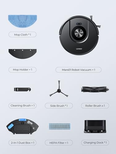Laresar Robot Vacuums and Mop Combo, 5000Pa Strong Suction with LIDAR Navigation, 3 in 1 Robot Vacuum Cleaner with Auto Carpet Boost, Self-Charging, App&Voice Control, Ideal for Pet Hair(Mars01)