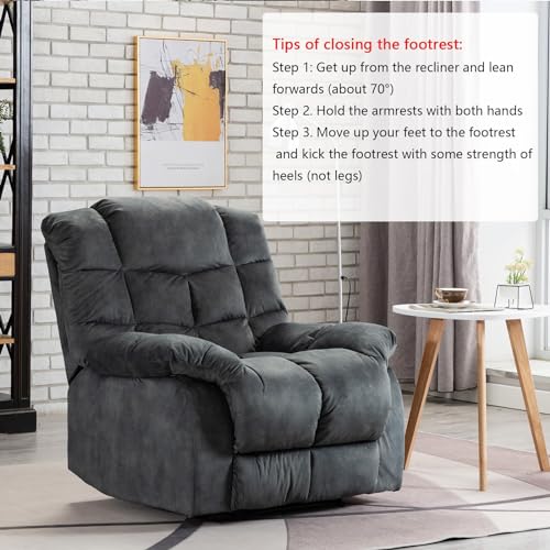 ANJHOME Single Recliner Chairs for Living Room Overstuffed Breathable Fabric Reclining Chair Manual Sofas (Gray)