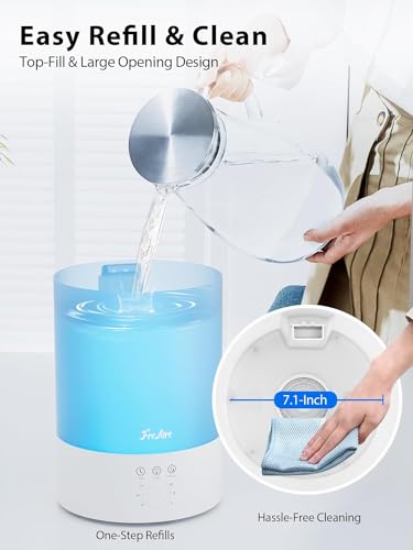 Cool Mist Humidifiers for Bedroom Large Room, 2.5L Smart Baby Air Humidifier with Top-Fill & 25dB Quiet, 24H Ultrasonic Diffuser for Plants, 8 Color Light(White)