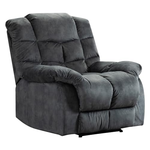 ANJHOME Single Recliner Chairs for Living Room Overstuffed Breathable Fabric Reclining Chair Manual Sofas (Gray)