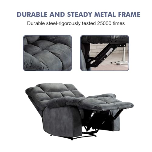ANJHOME Single Recliner Chairs for Living Room Overstuffed Breathable Fabric Reclining Chair Manual Sofas (Gray)