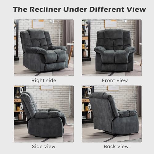 ANJHOME Single Recliner Chairs for Living Room Overstuffed Breathable Fabric Reclining Chair Manual Sofas (Gray)