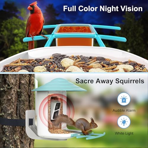 birdsnap® TUC- Smart Bird Feeder with Camera+Solar Panel SD Card 4-in-1 Perch, 160°View 1080P Auto Detect & Notify, AI Identify 10000+ Bird Watching Camera Wireless Outdoor for Bird Lover, Blue