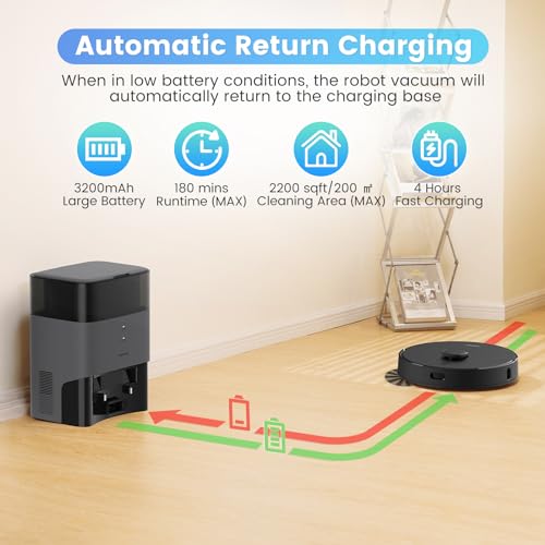 AIRROBO Robot Vacuum and Mop Combo, Self-Emptying, 60-Day Capacity, Home Mapping, Schedule, Wi-Fi/App/Remote, 180mins Runtime, T20+ Robotic Vacuum Cleaner for Pet, Hard Floors, Carpet
