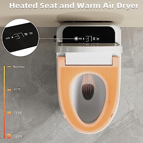 LDian Tankless Smart Toilet With Bidet Built In, One-piece Bidet Toilet Seat, Auto Flush, Auto Open & Auto Close,Heated Seat, Warm Water and Dry, Wireless Remote Control