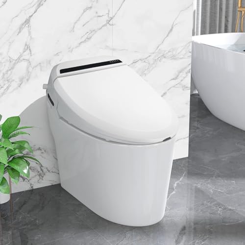 Puluomis Smart Bidet Toilet Seat with Fully Automatic Adjustment, Stainless Steel Nozzle, Heated Seat, Adjustable Warm Water and Air Dryer, Night Lighting, Power Saving, Wireless Control, Elongated