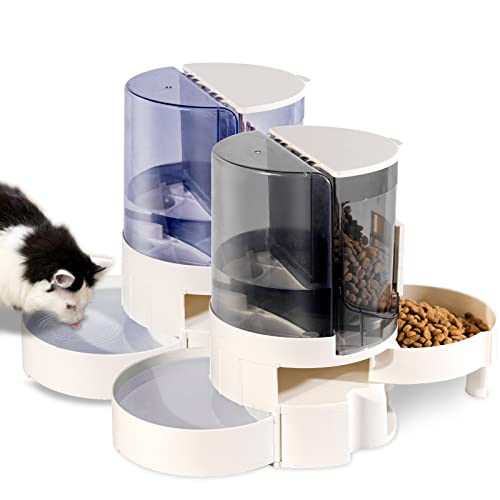Automatic Cat Dog Feeder and Cat Water Dispenser in Set - Rotating Storage Gravity Pet Water Dispenser for Small Medium Pets Dog Puppy Kitten
