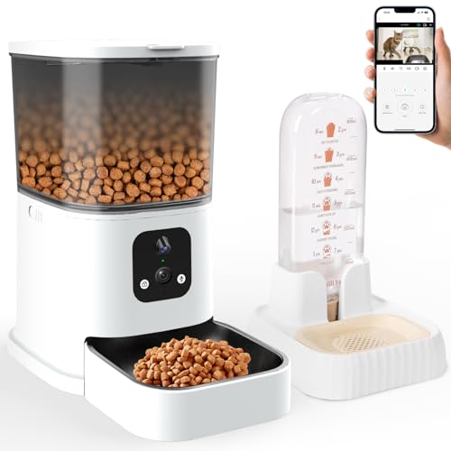 Abdtech Automatic Cat Feeder Dispenser: Pet Water Dispenser- Automatic Cat Feeder with 2 Camera - 5L Auto Dogs Feeder - Cat Food Bowl - Gravity Cat Feeder
