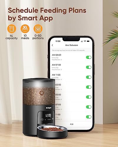 Automatic Cat Feeders - 5G WiFi Pet Feeder with APP Control, 4L Dry Food Dog Feeder with Low Food & Blockage Alarms, 1-10 Meals Per Day, Up to 10s Meal Call for Pets