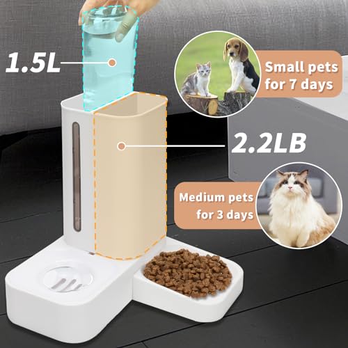 Automatic Cat Feeder and Water Dispenser Set, 2-in-1 Gravity Cat Food and Water Bowl Set, Automatic Pet Feeder and Water Dispenser for Cats and Small Dogs Puppy Kitten