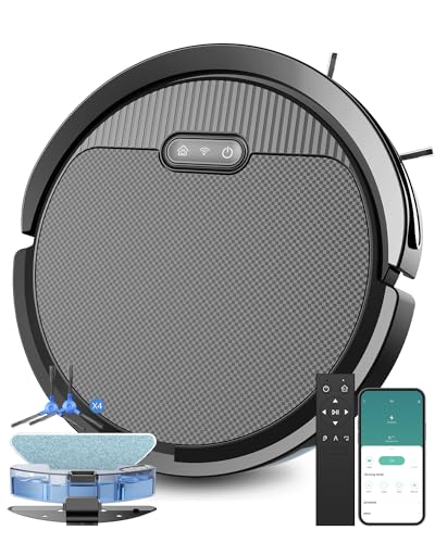 Pureatic Robot Vaccum, Vacuum and Mop Combo with 5000Pa Suction Power, Works with 2.4GWifi/ Alexa/App/, Self-Charging Vacuum Cleaner, Tangle-free, Ideal for Pet Hair,Carpet and Hard Floor