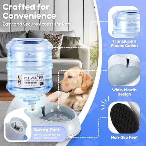 Flexzion Automatic Pet Feeder & Waterer Set of 2 Pack, Self Feeding Replenish Dog Cat Bowls, Gravity Food & Water Storage Container Fountain Jug Pet Supplies Plastic Skid Proof Rubber Feet (1 Gallon)