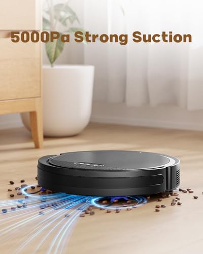 Pureatic Robot Vaccum, Vacuum and Mop Combo with 5000Pa Suction Power, Works with 2.4GWifi/ Alexa/App/, Self-Charging Vacuum Cleaner, Tangle-free, Ideal for Pet Hair,Carpet and Hard Floor