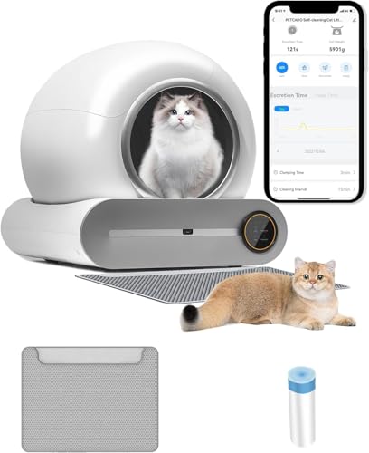 Self Cleaning Cat Litter Box: Automatic Litter Scoop Robot Box, Large 65+9L Capacity/Integrated Security/Smart Health Track with Mat/Bag/Brush for Multiple Cats from 2 to 17LB